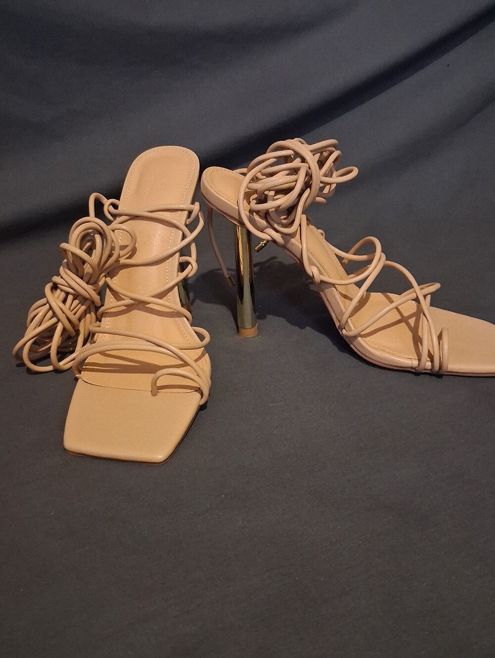 Liliana HART-2 Beige Lace-Up Strappy High Heel Sandals